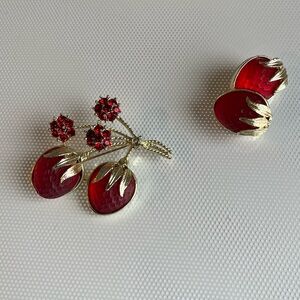 Vintage Sarah Coventry “Strawberry Festival” earrings & broach 1966 collection